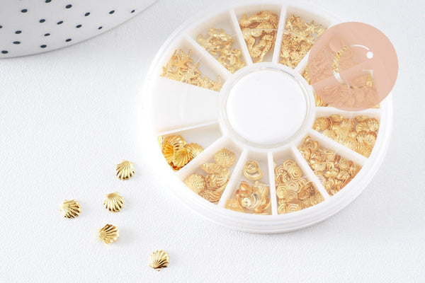 Charm à coller thème océan coquillage zamac doré 4mm, fournitures à coller pour décorer pierres et bijoux, x 1boite de 200 (G5298)