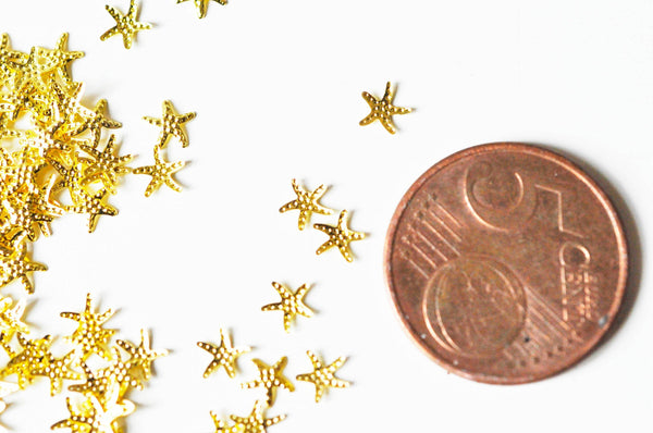 Charm à coller zamac doré étoile de mer,thème océan coquillage, fournitures à coller pour décorer pierres et bijoux,5x5mm, les 200 G4227