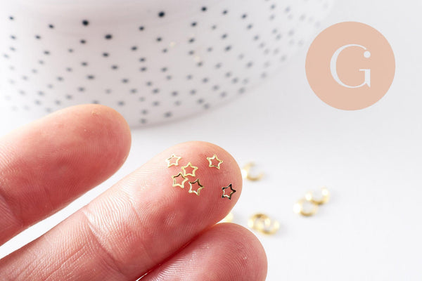 Charm à coller zamac doré, lune et étoile, fournitures à coller pour décorer pierres et bijoux,4-5mm, boite de 200, x1 (G5244)