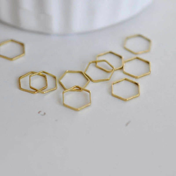 Charms hexagone laiton brut 8mm, connecteurs, pendentif géométriques création bijoux, x100 G0867