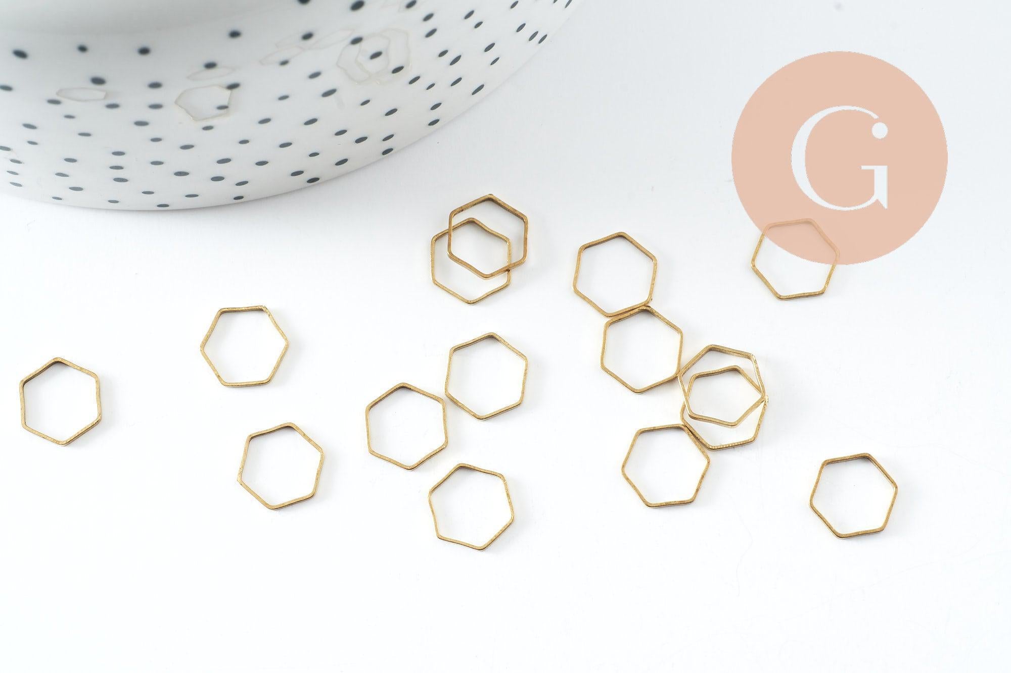 Charms hexagone laiton brut 9mm,pendentif géométriques création bijoux, x10 (G0862)