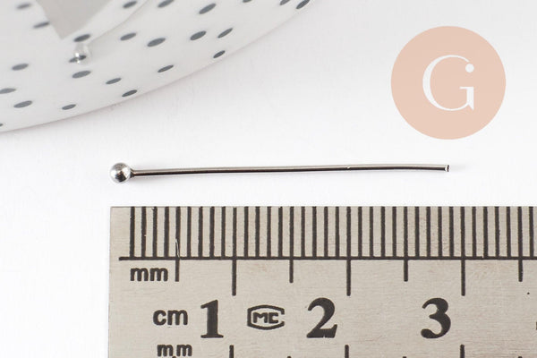 Clou tige tête boule acier 304 inoxydable platine 30mm, x20 (G9322)