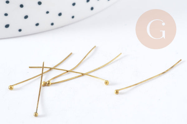 Clou tige tête boule laiton brut 30mm, x20 (G8308)