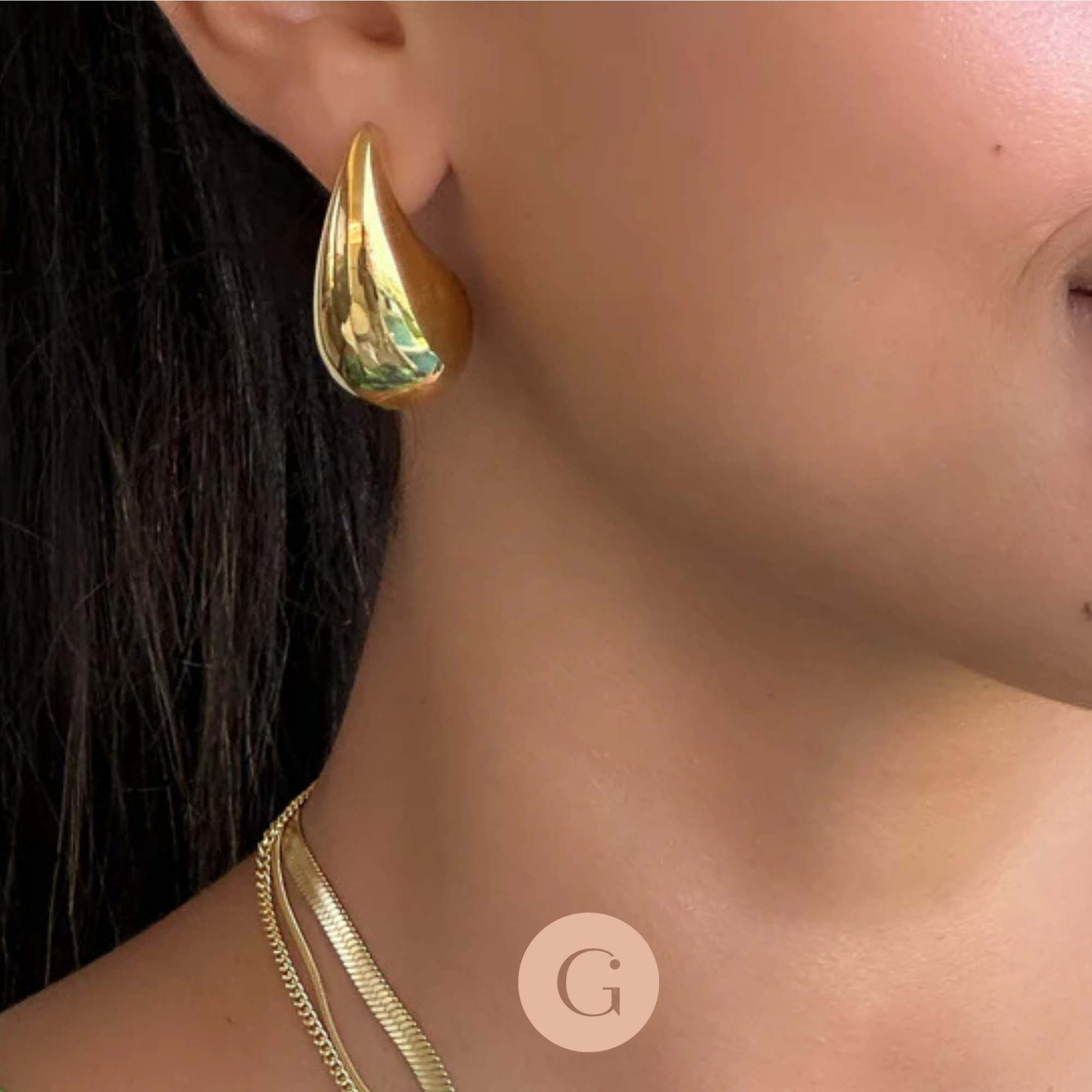 Clous Boucles gouttes bulle laiton doré 16k 26.5mm, la paire (G9725)