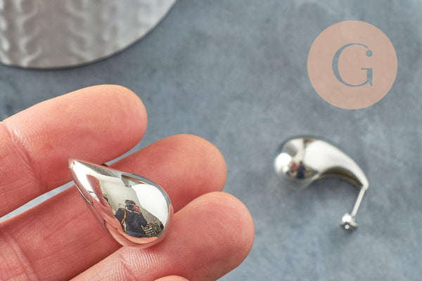 Clous Boucles gouttes bulle laiton plaqué platine 26.5mm, la paire (G9726)