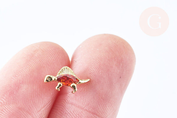 Clous d'oreille Dinosaure stégosaure laiton zircon rouge avec poussoirs d'oreilles, idées cadeaux femmes fille, la paire (G7917)