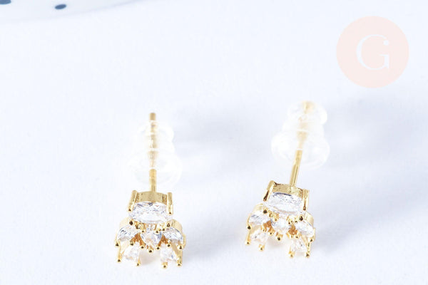 Clous d'oreille ourson en laiton zircons blanc avec poussoirs d'oreilles, idées cadeaux femmes fille la paire, (G7913)