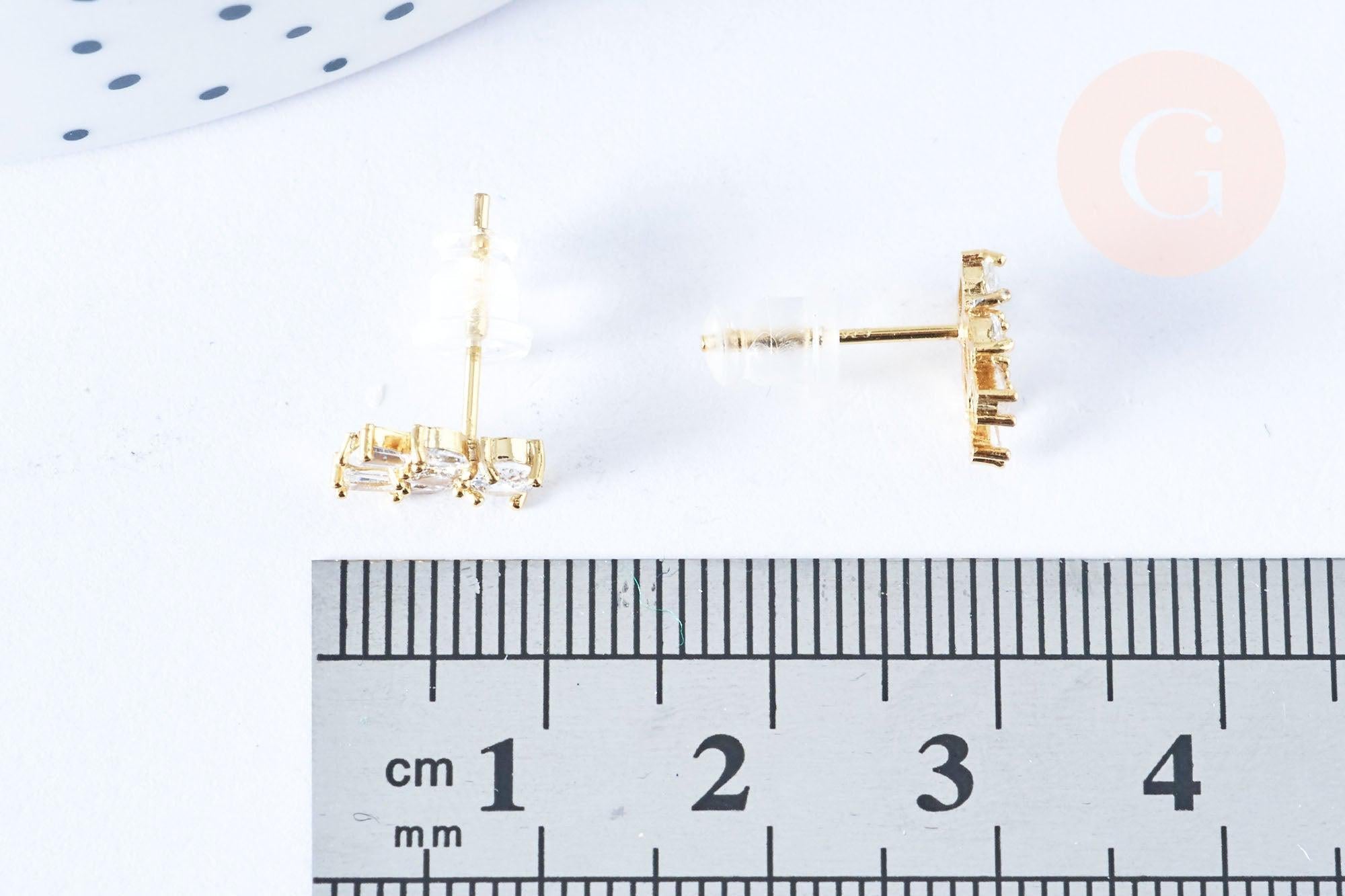 Clous d'oreille ourson en laiton zircons blanc avec poussoirs d'oreilles, idées cadeaux femmes fille la paire, (G7913)