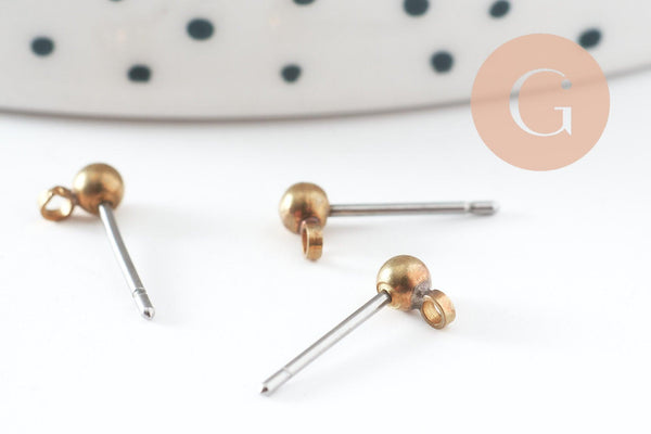 Clous-puces boule boucles oreille laiton brut acier acier inoxydable 4mm,x10 (G1269)