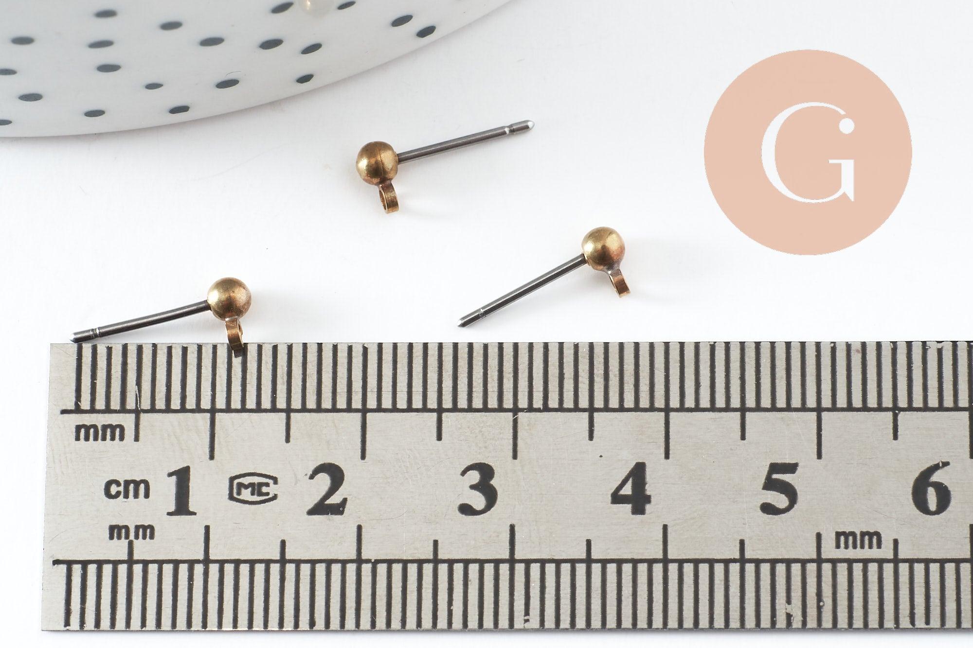 Clous-puces boule boucles oreille laiton brut acier acier inoxydable 4mm,x10 (G1269)