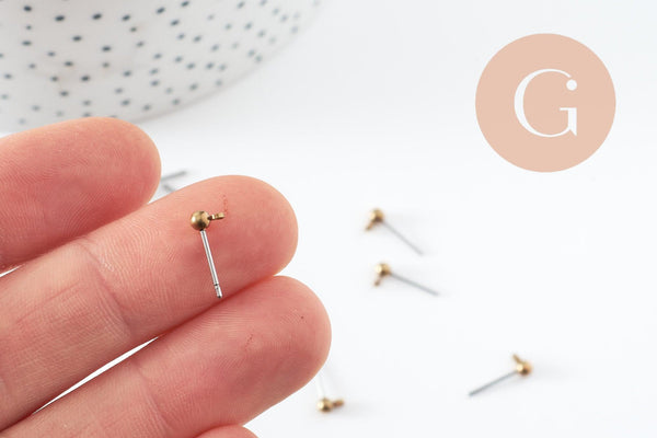 Clous-puces boule boucles oreille laiton brut acier acier inoxydable 4mm,x10 (G1269)