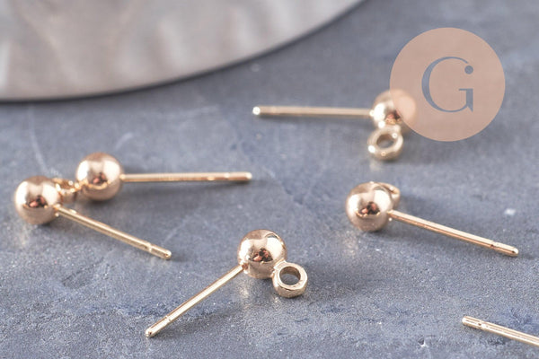 Clous-puces boule boucles oreille laiton doré 18K, x10 (G2914)