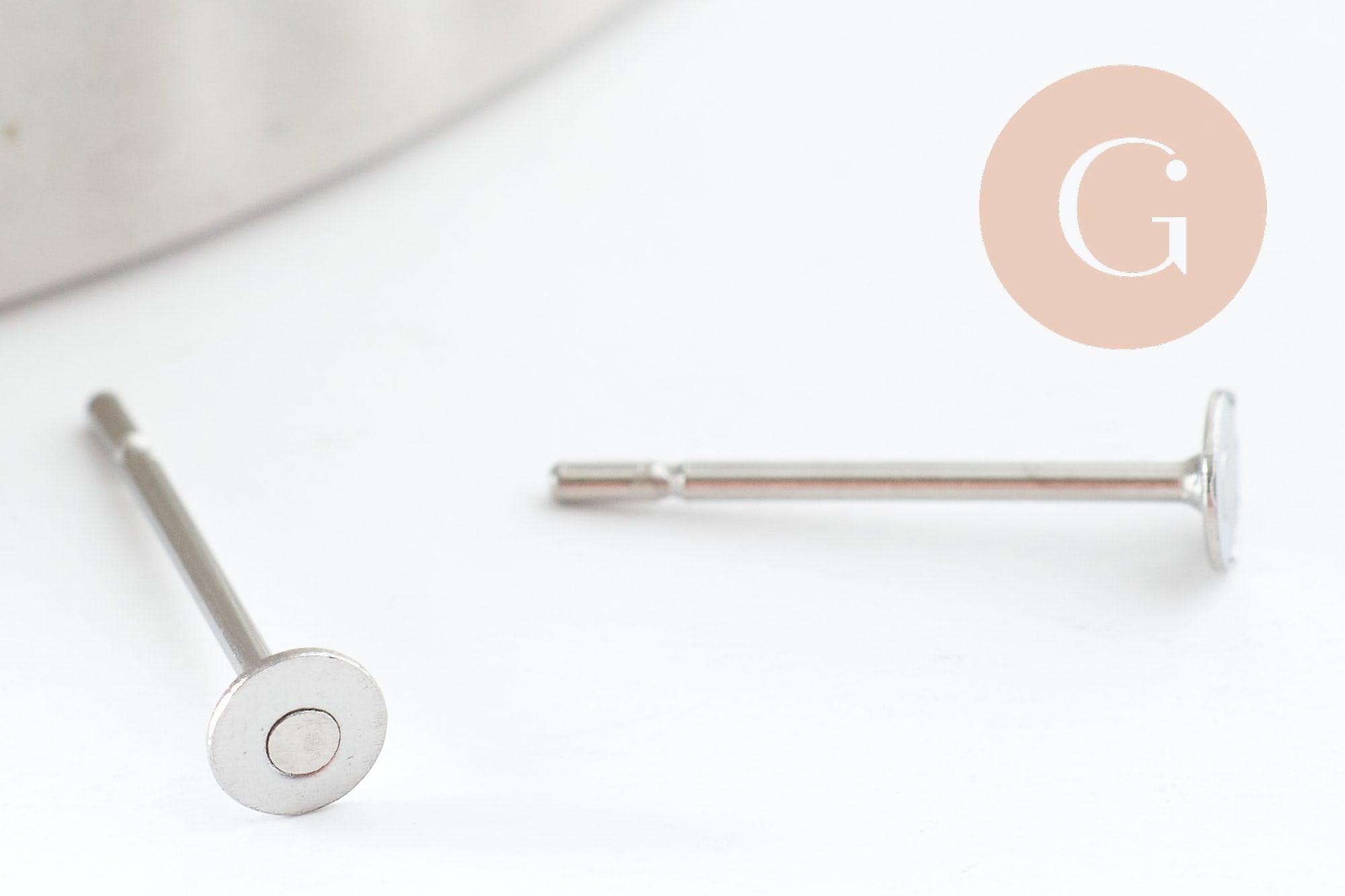 Clous-puces oreille acier inoxydable 316 platine 3mm, x50 (2.9gr) (G9465)