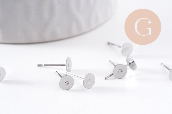 Clous-puces oreille acier inoxydable 316 platine 5mm, x50 (G10171)