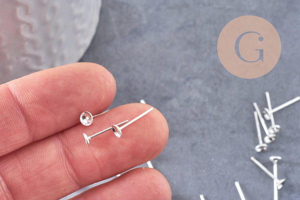 Clous-puces oreille argentés avec plateau 4mm, x50 (G0503)