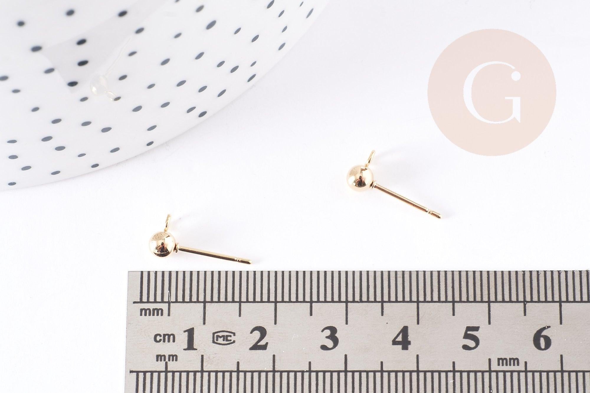 Clous puces oreille boule acier 304 doré inoxydable 14k 4mm, x10 (G0056)