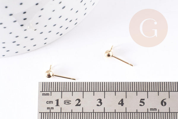 Clous puces oreille boule acier 304 doré inoxydable 14k 4mm, x10 (G0056)