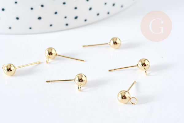Clous puces oreille boule acier 304 inoxydable doré 24K 17mm, x10 (G8433)