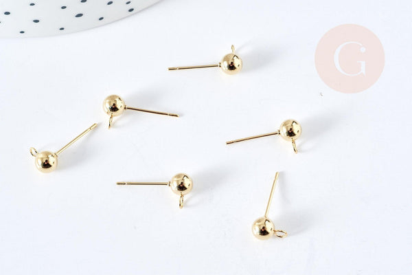 Clous puces oreille boule acier 304 inoxydable doré 24K 17mm, x10 (G8433)