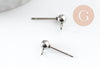 Clous puces oreille boule acier 304 inoxydable platine avec anneau 15mm, x10 (G9646)