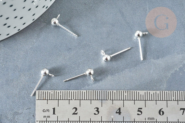 Clous puces oreille boule acier 304 platine inoxydable anneau, x10 (G8226)