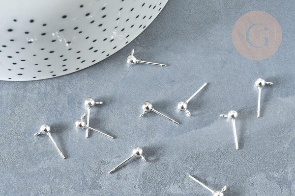 Clous puces oreille boule acier 304 platine inoxydable anneau, x10 (G8226)