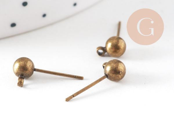 Clous-puces oreille boule bronze avec anneau, boucles d'oreille,oreille percée,diamètre 5mm, x 10 (G0647)