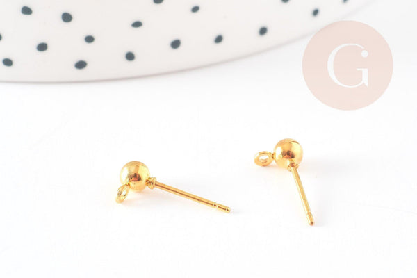 Clous-puces oreille boule fer doré et anneau 5mm, x10 (G8957)