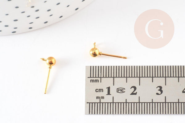 Clous-puces oreille boule fer doré et anneau 5mm, x10 (G8957)