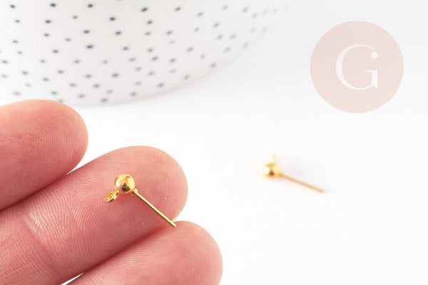 Clous-puces oreille boule fer doré et anneau 5mm, x10 (G8957)