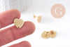 Clous-puces oreille coeur acier 304 inoxydable dore IP sablé 1 trou 13mm, la paire (G10371)