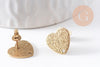 Clous-puces oreille coeur acier 304 inoxydable dore IP sablé 1 trou 13mm, la paire (G10371)