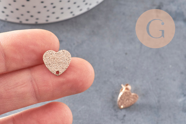 Clous-puces oreille coeur acier 304 inoxydable or rose IP sablé 1 trou 13mm, la paire (G10953) VALIDE