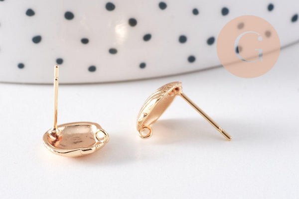 Clous-puces oreille coquillage avec anneau laiton doré 18K 11mm, la paire (G10407)