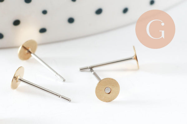 Clous-puces oreille laiton brut acier plateau 5mm, création boucles d'oreille percée,sans nickel, x50 (G0582)