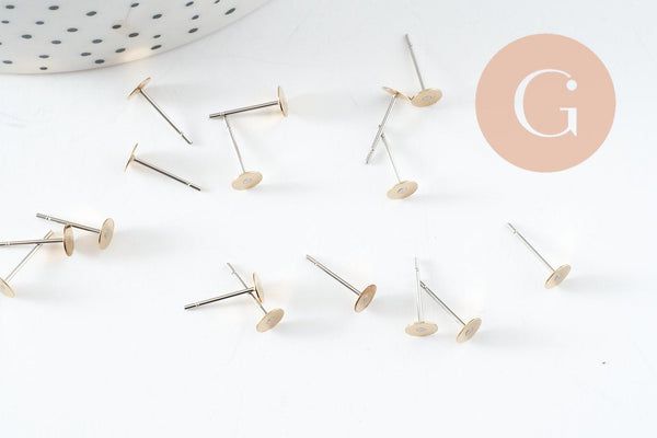 Clous-puces oreille laiton brut acier plateau 5mm, création boucles d'oreille percée,sans nickel, x50 (G0582)