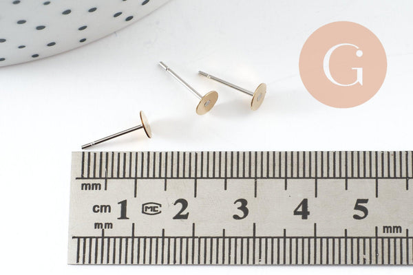 Clous-puces oreille laiton brut acier plateau 5mm, création boucles d'oreille percée,sans nickel, x50 (G0582)