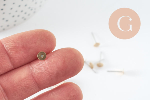 Clous-puces oreille laiton brut acier plateau 5mm, création boucles d'oreille percée,sans nickel, x50 (G0582)