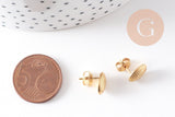 Clous-puces oreille ovale texturé acier 304 inoxydable dore 1 trou 9.5mm, la paire (G10486)