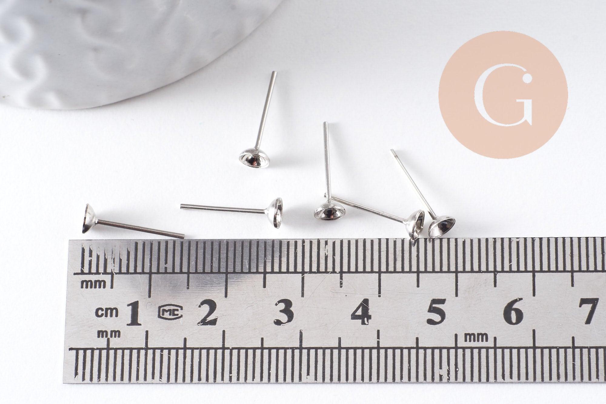 Clous-puces oreille platine avec plateau 4mm, x10 (G2869)