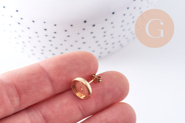 Clous-puces oreille support cabochon 10mm acier 304 inoxydable dore IP, x10 (G10609)