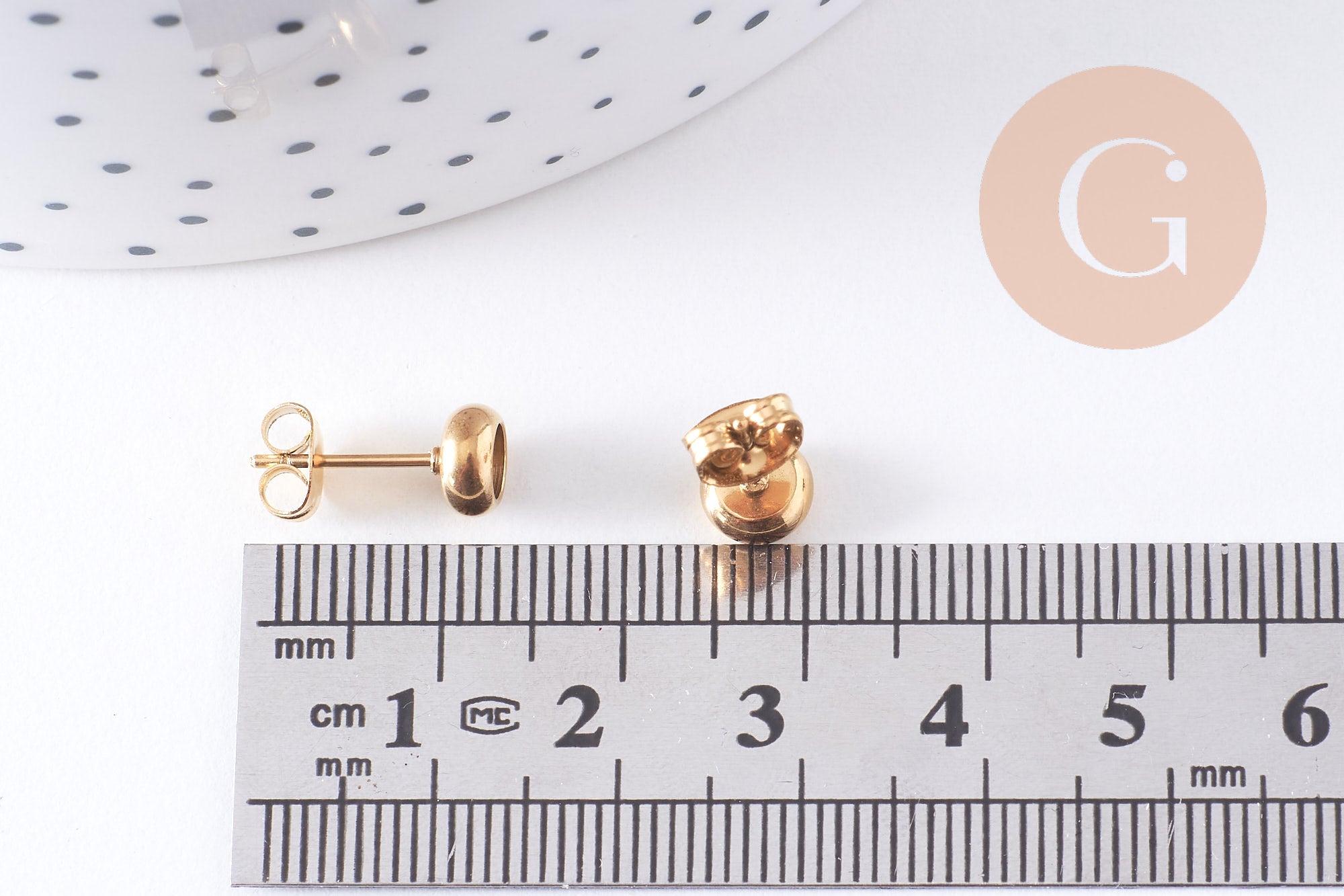 Clous-puces oreille support cabochon 4mm acier 304 inoxydable dore IP, x10 (G10607)