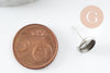Clous-puces oreille support cabochon rond 8mm acier 304 inoxydable platine, x10 (G9597)
