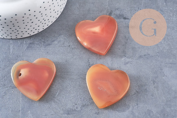 Coeur agate naturelle orange druze, agate naturelle roulée, pierre semi-precieuse, séance lithothérapie, 47mm, x1 G5651