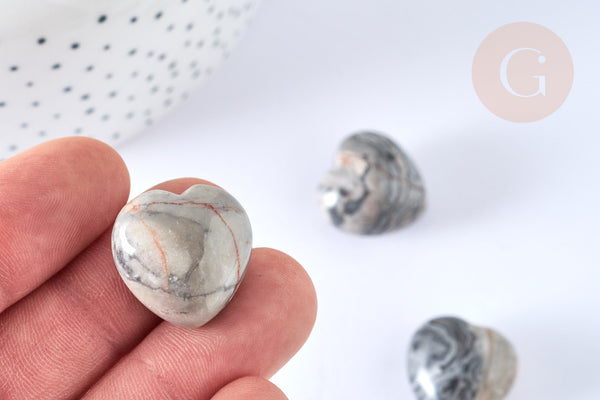 Cœur décoratif Jaspe picasso naturelle lithothérapie pierre 20mm, x1 (G7178)