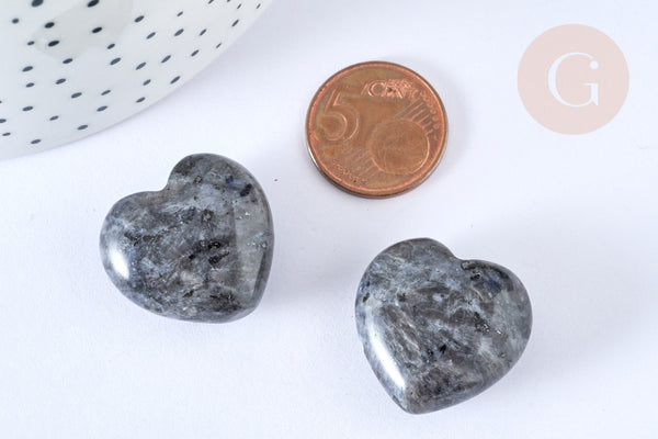 Coeur décoratif Labradorite lithothérapie pierre 25.5mm, pierre semi-précieuse, séance lithothérapie, x1 (G7173)