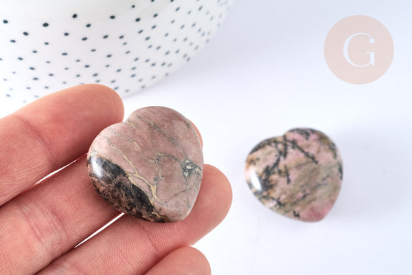 Cœur décoratif en rhodonite ou lithothérapie 31 mm, x1 (G7168)