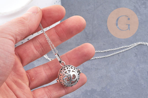 Collier Bola Ohm carillon d'harmonie argenté, Vendu sans carillon, 71-72cm, x1 (G3679)