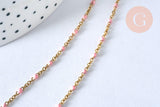 Collier Chaine acier 304 inoxydable doré 14k fantaisie résine rose 2mm-45cm, x1 (G1810)
