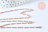 Collier Chaine acier 304 inoxydable doré 14k fantaisie résine rose 2mm-45cm, x1 (G1810)